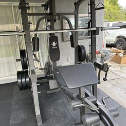 Vesta Fitness Smith Machine 2001 w/Bench Attachment | 230lb Bumpers Weights | 7ft Olympic Bar | Fitness | Gym Equipment | FREE DELIVERY 🚚 