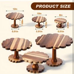  Pcs Scalloped Acacia Wood Cake Stand Set, 12, 10, 8 Inch Rustic Farmhouse Cupcake Riser for Wedding Birthday Decoration Cake Plate Pedestal Stand Des