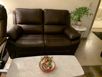 Dark Brown Leather Reclining Loveseat
