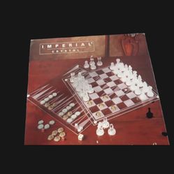 Imperial Crystal 3 In 1 Crystal Game Set Chess Checkers Backgammon New /Open (imperfect) Box