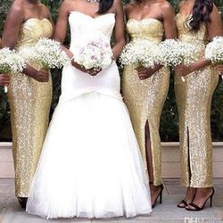Gold sequence dress for bridesmaid or prom