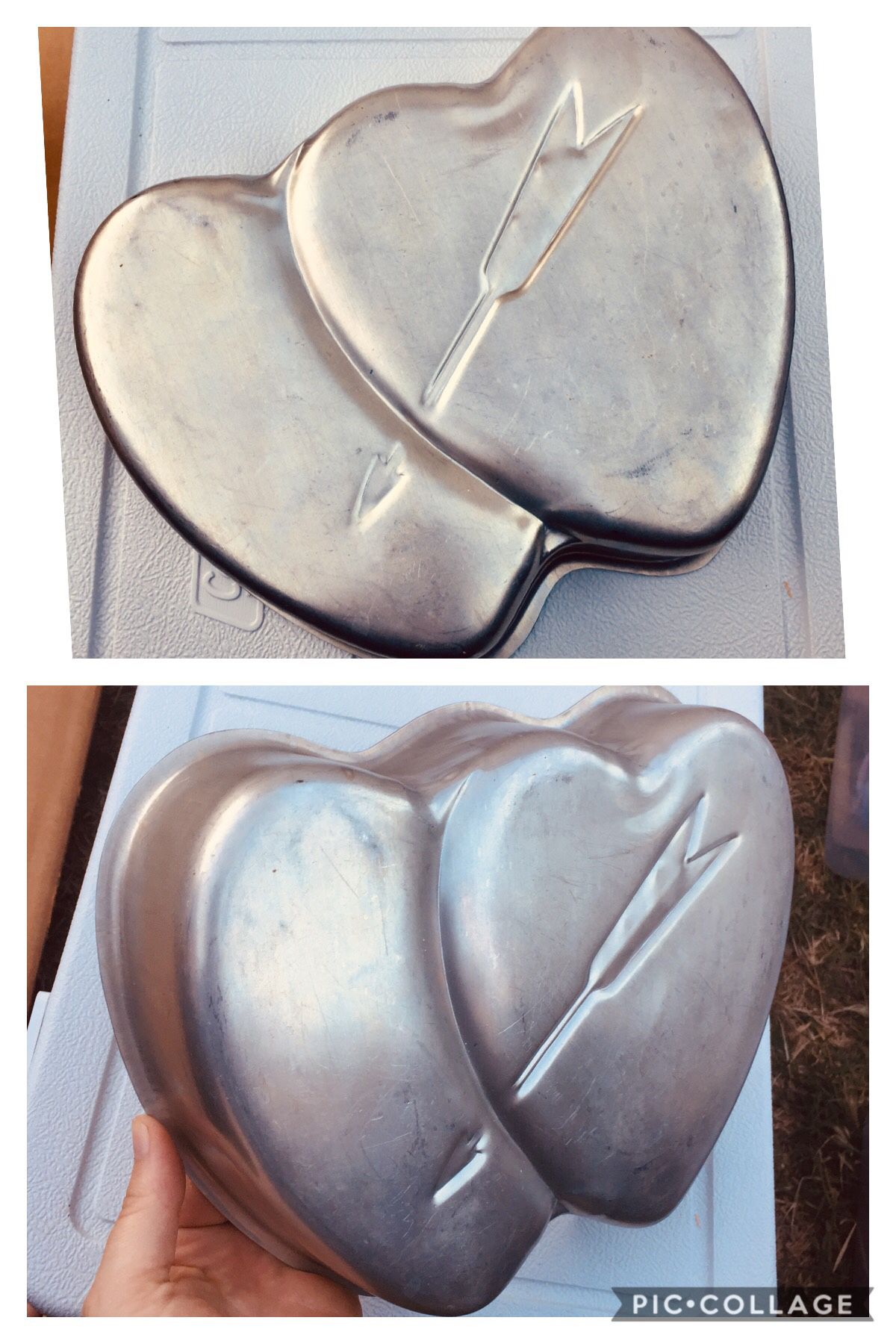 Two hearts with Cupid’s arrow cake pan or jello mold