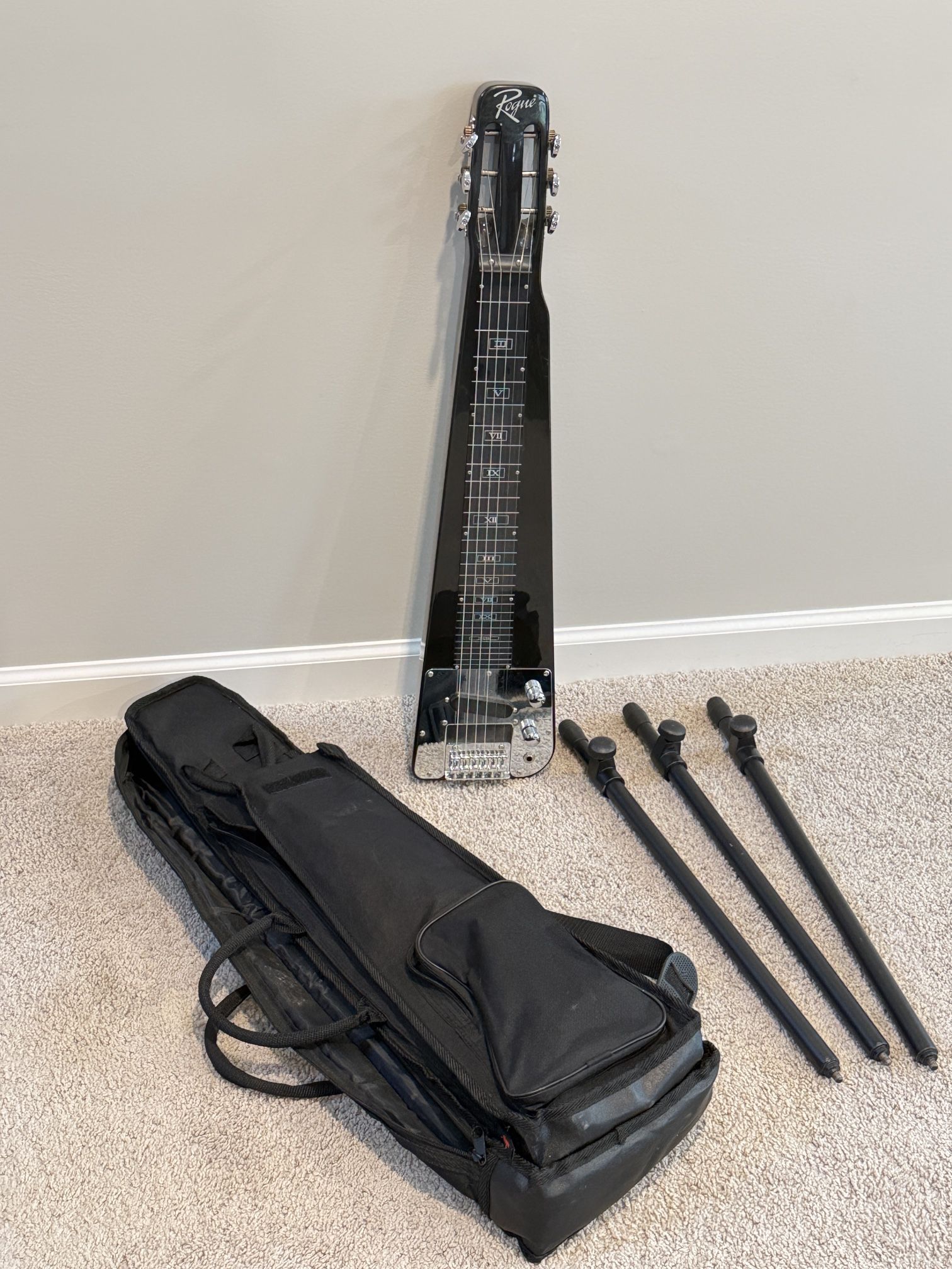 Rogue RLS-1 Lap Steel Guitar Metallic Black W/ Carry Bag & Stand