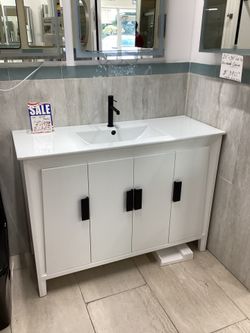 48”  Bathroom Vanity Cabinet New Solid Wood Fully Assembled Softclose Doors White Ceramic Top Sink Integrated 