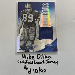 Mike Ditka Dallas Cowboys Hall of Fame TE Certified Short Print Game-Used Insert Jersey Card. #’d 10/99. 