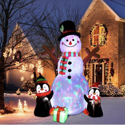 AerWo 6ft Christmas Inflatables Outdoor Decorations, Upgrade Cute Inflatable Snowman Penguins Blow Up Yard Decorations with Rotating LED Lights for In