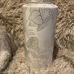 Mikasa Silver Ginger Jar 13” Ceramic China Pottery Floral Flowers Chinoiserie