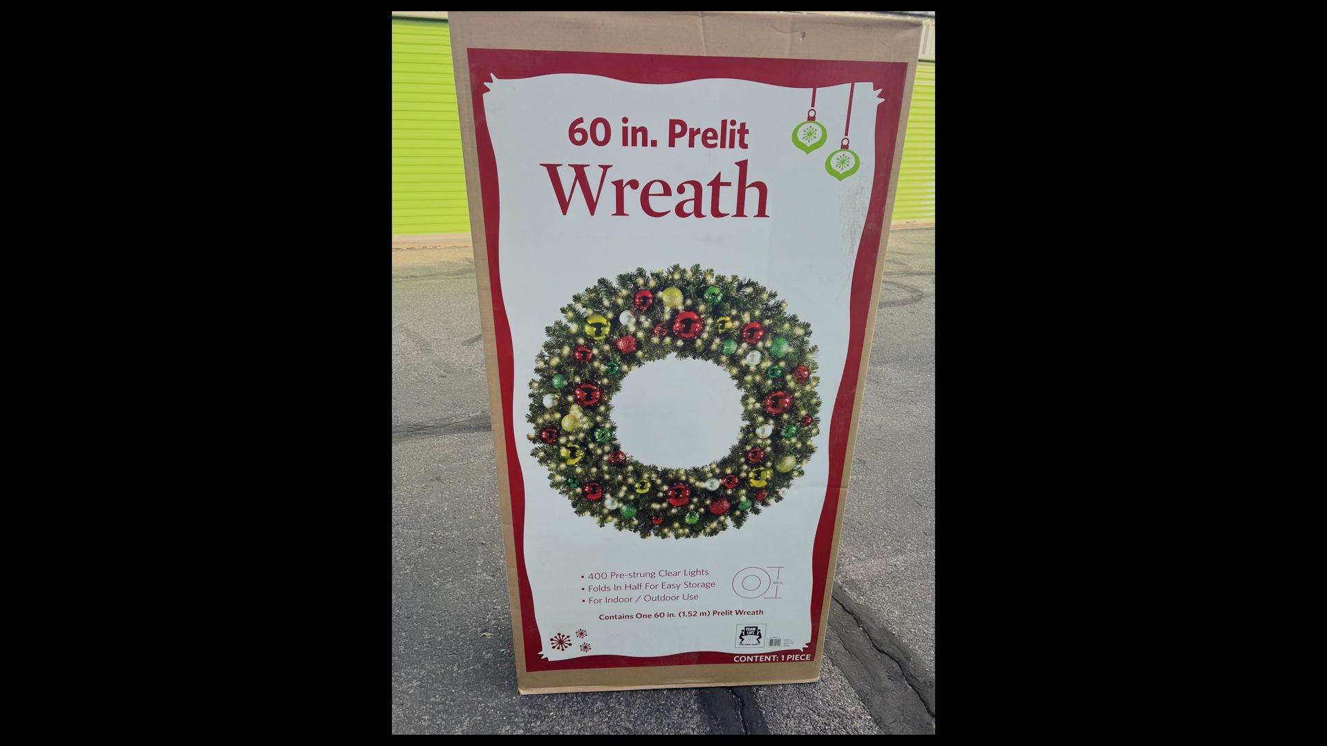 Two 5 Foot Pre-lit Christmas Wreaths