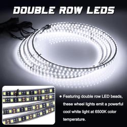 15.5 Inch Cool White Rim Lights,Wheel Light for Cars,Pure White Wheel Lights,6500k Cool White,IP68 Waterproof,Rocker Switch Control,Double Row LED Bea