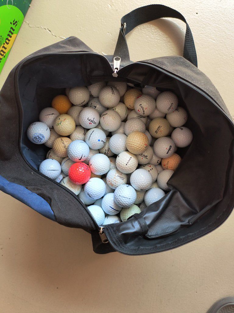 124 Used Golf Balls with bag NEW Mens Glove and Tees