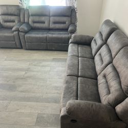 New Reclining Couch / Love Seat.  Grey Or Brown Fabric.  Free Delivery!
