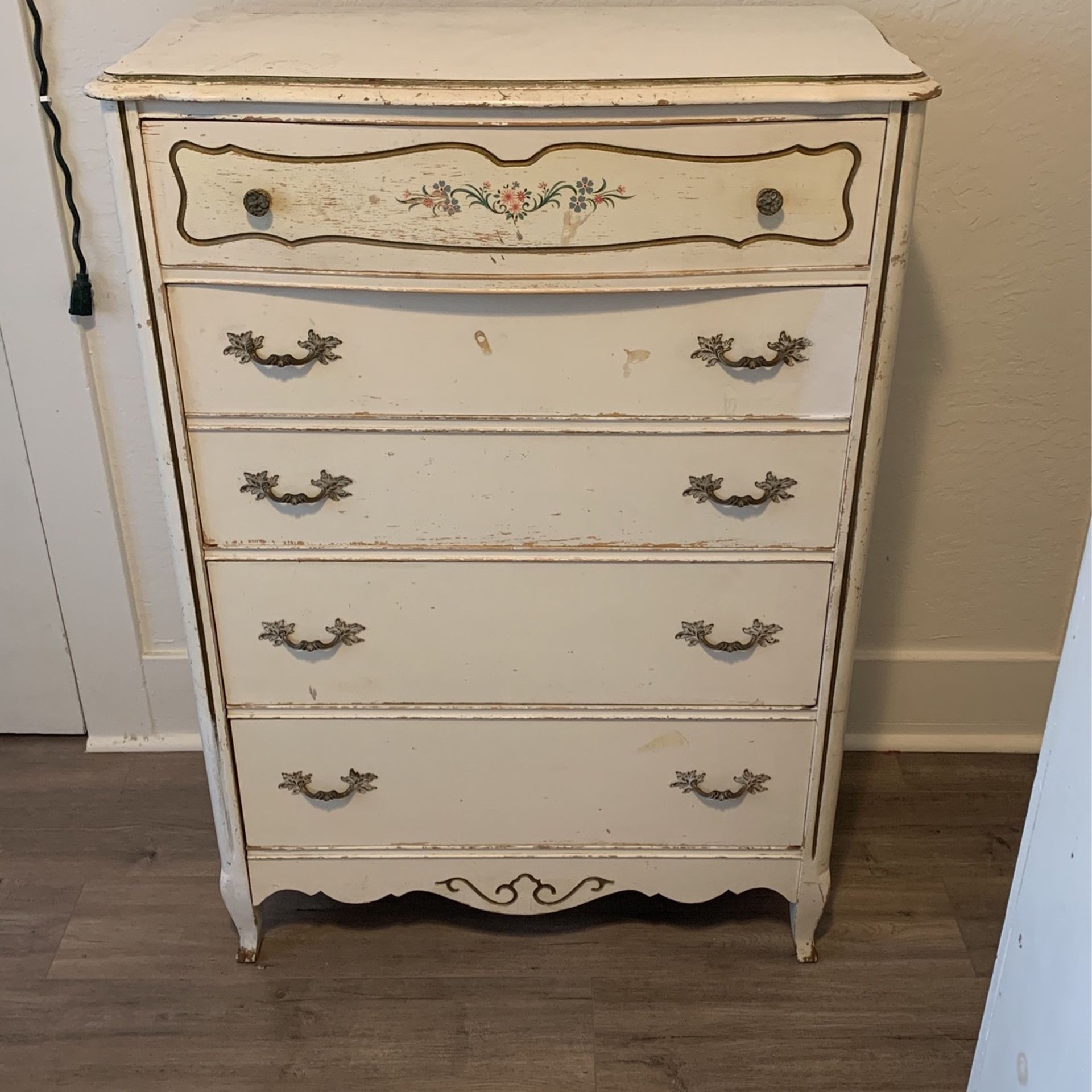 Antique White And Bronze Cabinet