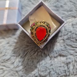 Ruby Ring With Emeralds And Zircon Accents 