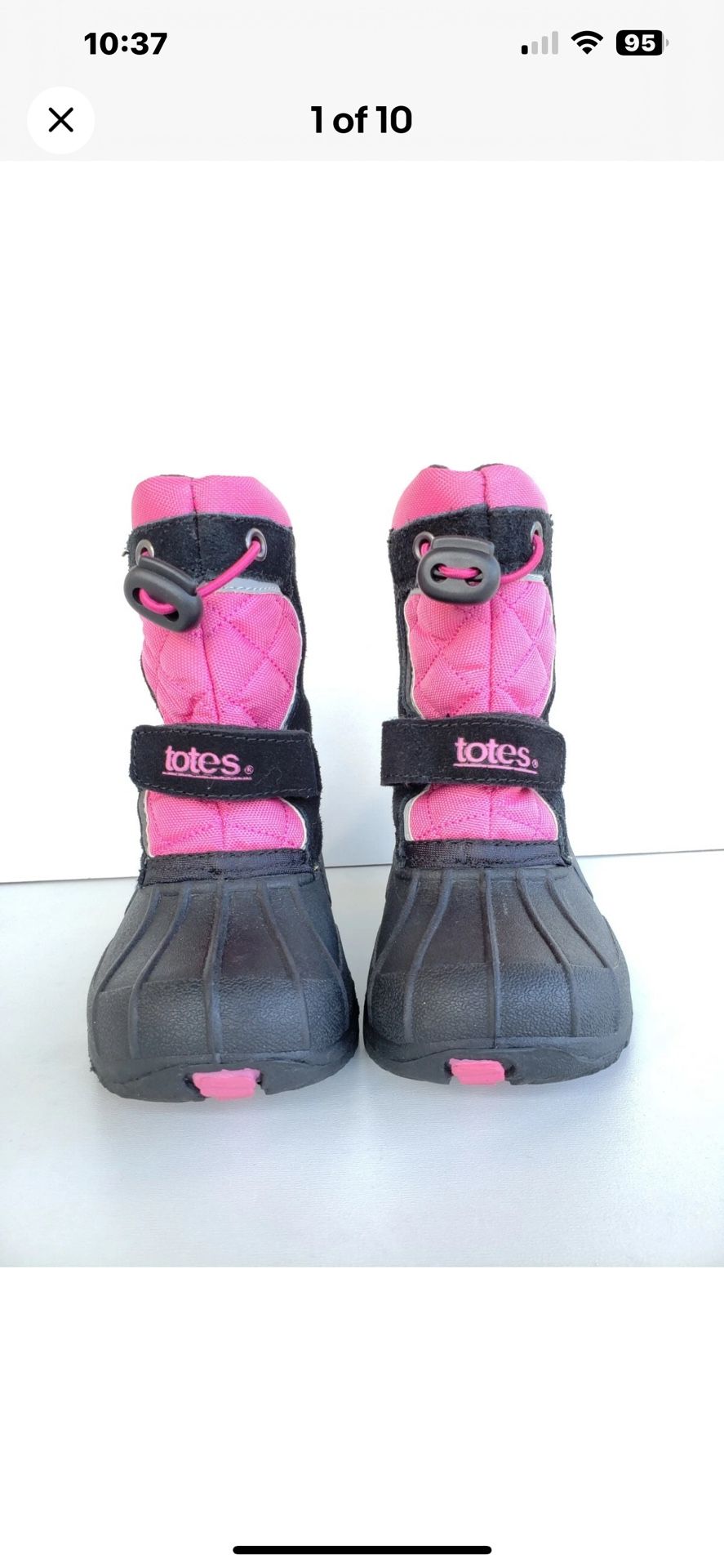 Totes Tammy Black Snow Waterproof Winter Boots in Black/Pink, youth size 5.