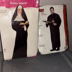 Mother Superior Nun,  Women’s Halloween Costume. &. Priest plus size men’s Halloween costume.  $25  Each