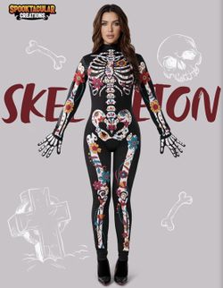 Halloween Women’s Floral Skeleton Jumpsuit Costume - Large