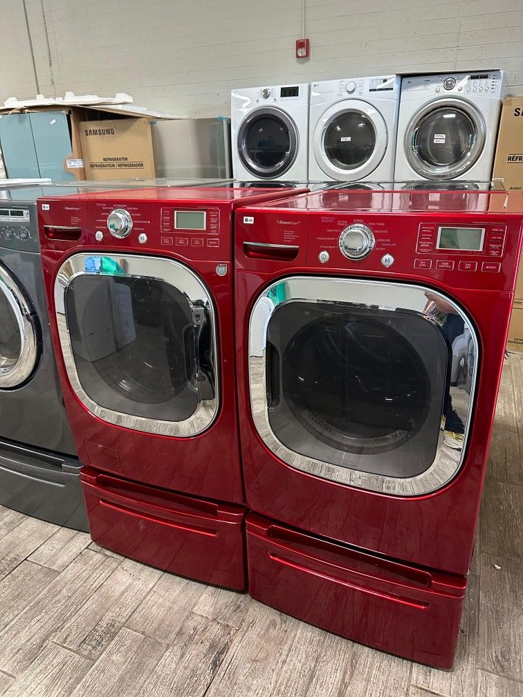 LG mega capacity red Frontload washer and dryer set electric
