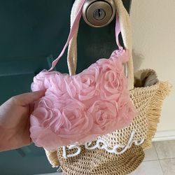 3D pink rosette floral shoulder bag