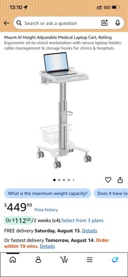 Mount-It! Height Adjustable Medical Laptop Cart