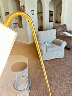 Gold Arc Floor Lamp with White Shade