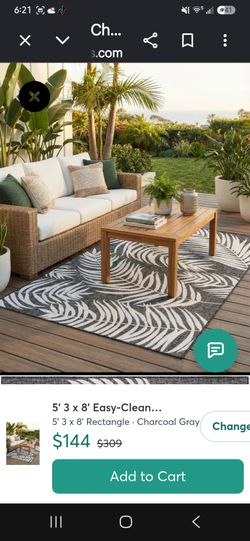 Olanly outdoor rug with laef pattem 5x8 ft black & white