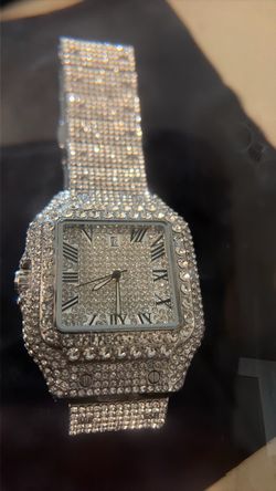 Iced Out Square Face Watch with numerical numbers that glow in the dark