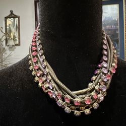 Trendy Multi Tier Choker With Pink Rhinestones 