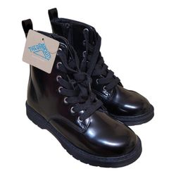 Thereabouts Memory Foam Black Shiny Combat Boots SZ 1M