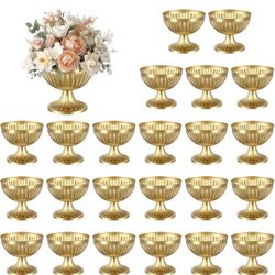 24 Pcs Gold Vases for Centerpieces 4.7" Wide 4" High Metal Compote Vase