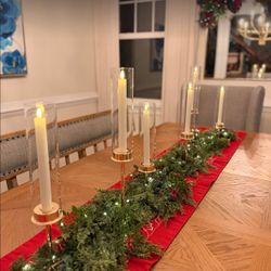 Candles / Candle Stick Set Of 6 Christmas Dinner Night Light Hurricane Candlestick Holders for Centerpiece: Gold Taper Candles Stick Holders with Clea