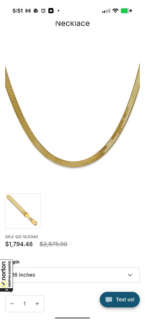 4mm 20 Inch 14 Kt Solid Gold Herringbone Chain