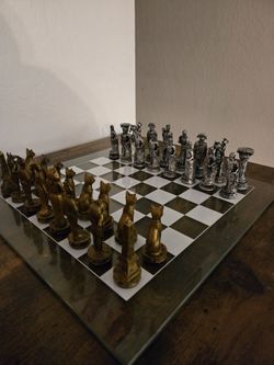 Egyptian Themed Chess Set With Glass Board