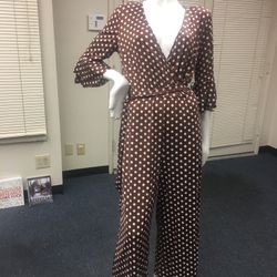Venus Brown & Polka Dot Stretch Jumpsuit - Medium
