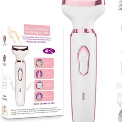 Women's Electric Razor Bikini Trimmer, 4-in-1 Cordless Shaver for Face, Legs, Underarms, Pubic Hair – Wet/Dry Use, Painless Hair Removal