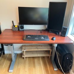 FlexiSpot E7 Standing Desk – Grey Frame / Mahogany Top