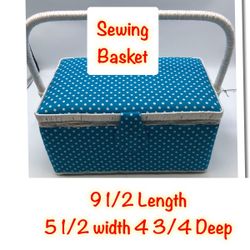 Sewing Basket Blue With White Polka -dots Tray