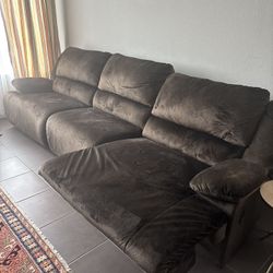 Oversized Reclining Sofa 3pc Brown Chenille