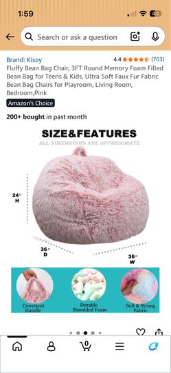 Large pink fluffy bean bag chair