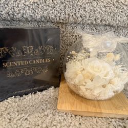 Preserved Roses in Glass Dome with Scented - Romantic Preserved Flower for Women,White 