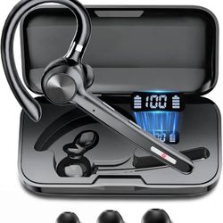 new Bluetooth Headset, Wireless Bluetooth Earpiece With 400mAh Charging Case,150 Hours Talktime Hands Free Noise Canceling Headphones for iOS Android 