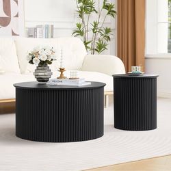 Round Nesting Coffee Table Set of 2, Mid Century Modern Wood Coffee Tables and End Table Set, Circle Side Table Minimalist Center Tables for Living Ro