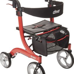 Drive Medical RTL10266 Nitro Euro-Style 4-Wheel Rollator Walker With Seat, Red