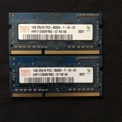 Two Hynix 1GB PC3-8500S (DDR3-1066) Ram Memory