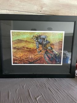 Framed Skeleton Mountain Biker Art Print