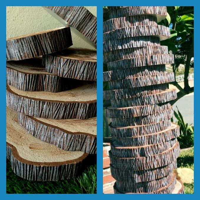 Styrofoam tree wood slices stumps wedding decorations centerpieces flowers jars rustic burlap vintage cake stand display cupcake candles DIY chic