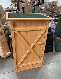 Assembled New Outdoor Storage Shed Flat Roof Wooden Tool Shed Water Resistant Garden Storage Cabinet