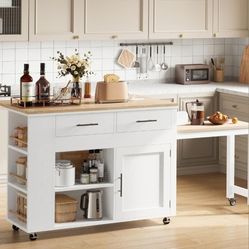 Kitchen Island with Storage on Wheels Drop Leaf Extandable Table 
