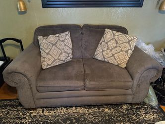 Obo -Gray Fabric Loveseat with Nailhead Trim