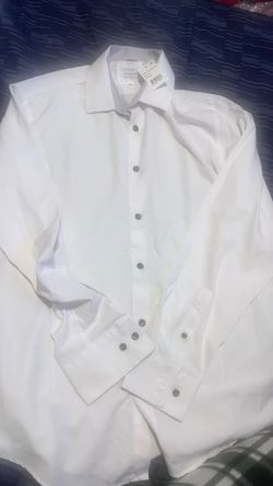 LG. 34-35 1/2Long sleeve white dress fitting shirt     &Croft barrow. Blk silk dress tie new!