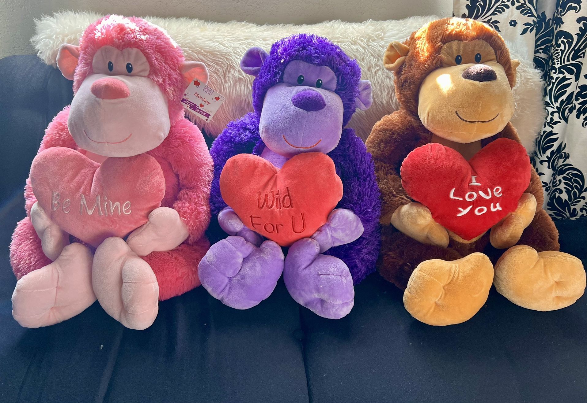 3 Valentines Plush Monkey’s 